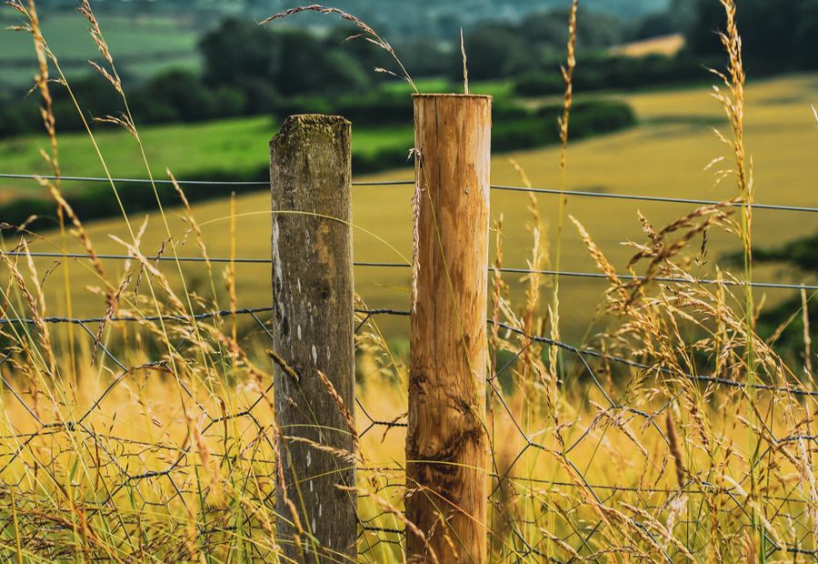 High tensile smooth wire fence with in-line strainers and tension springs on an Oklahoma pasture run